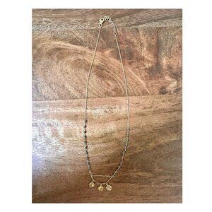 Dainty Necklace. Grey sparkle beads and Hammered Gold Pendants